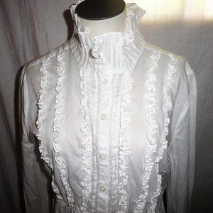 White Ruffled Tunic Top Elle Sz L Long Sleeve